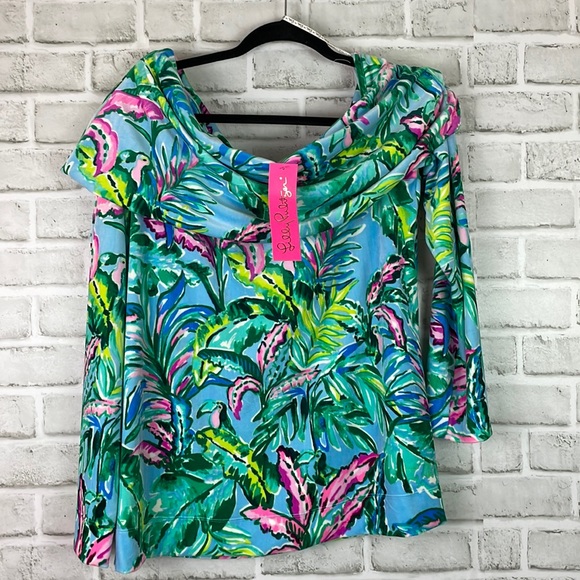 Lilly Pulitzer Tops - NWT Lilly Pulitzer Belinda Velour Off Shoulder Sweatshirt Size XL Porto …